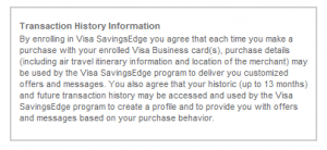 visa savings transaction history information