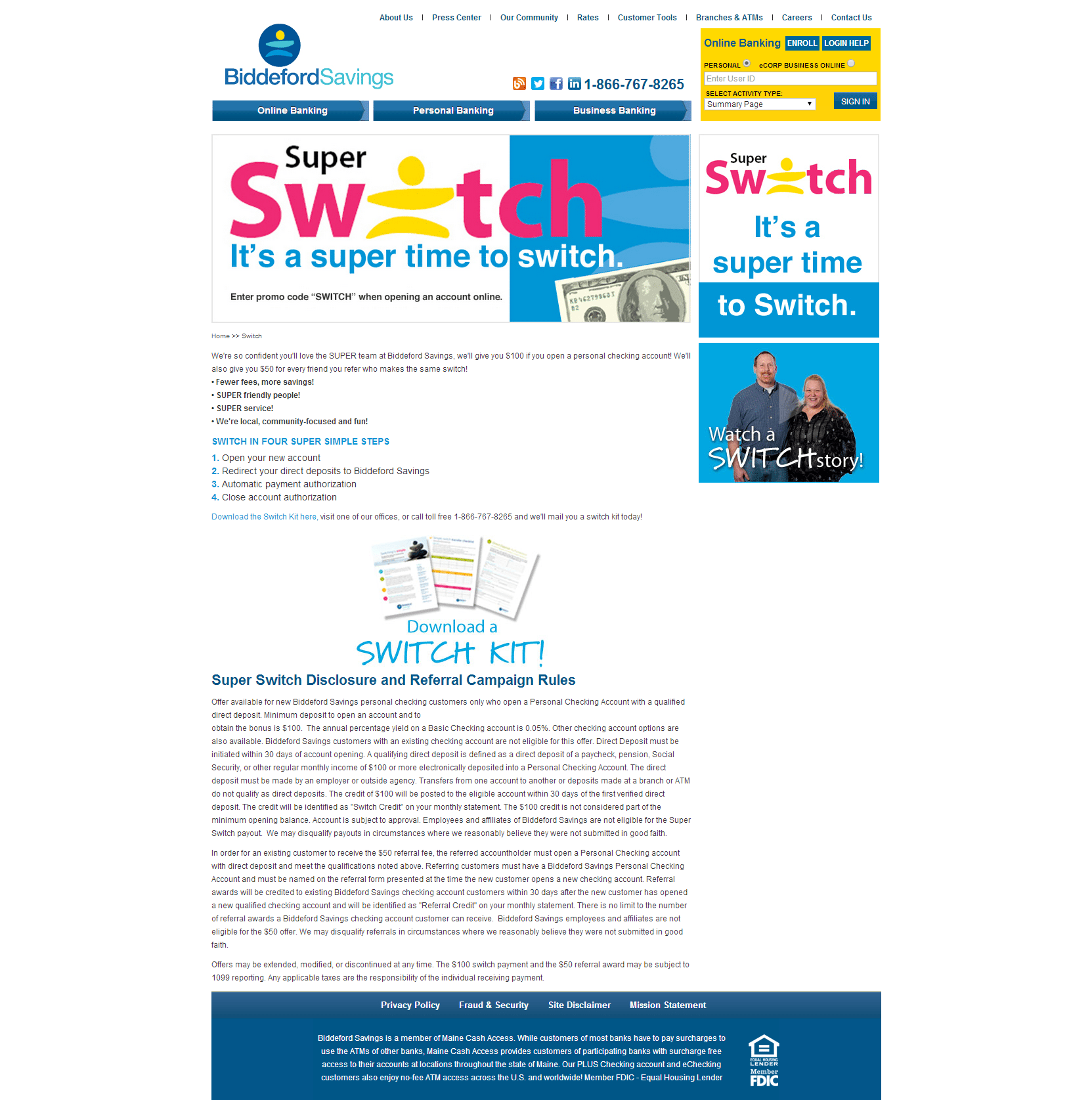 [Expired][ME only]BiddefordSavings 100 "Switch" Checking Bonus + 50