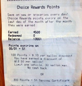 choice rewards points receipt