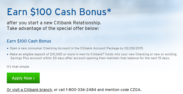 citi $100 cash bonus