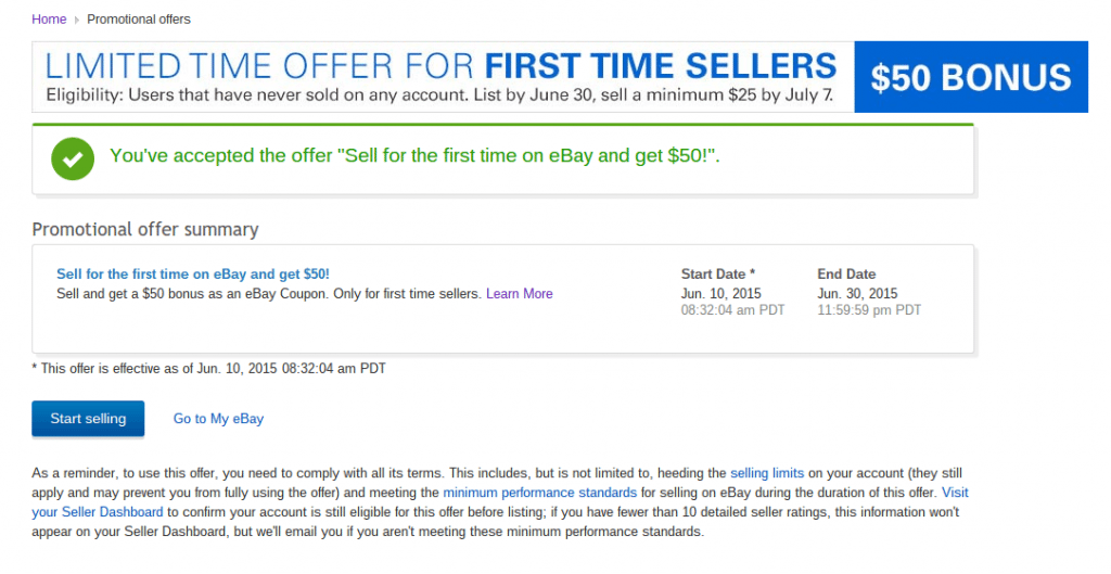 ebay $50 seller offer
