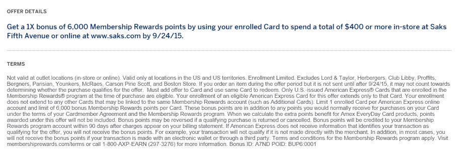 saks amex offer