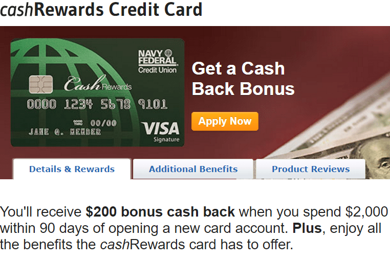 Navy Federal cashRewards Credit Card 200 Sign Up Bonus