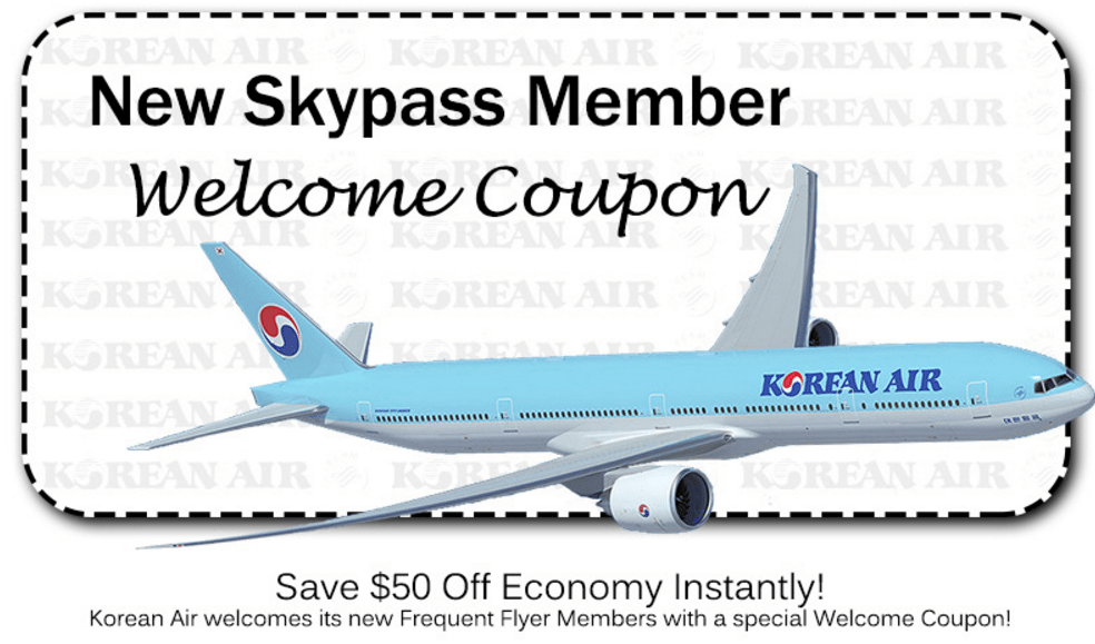 join korean air skypass receive a 50 off coupon round trip fare korea air frequent flyer