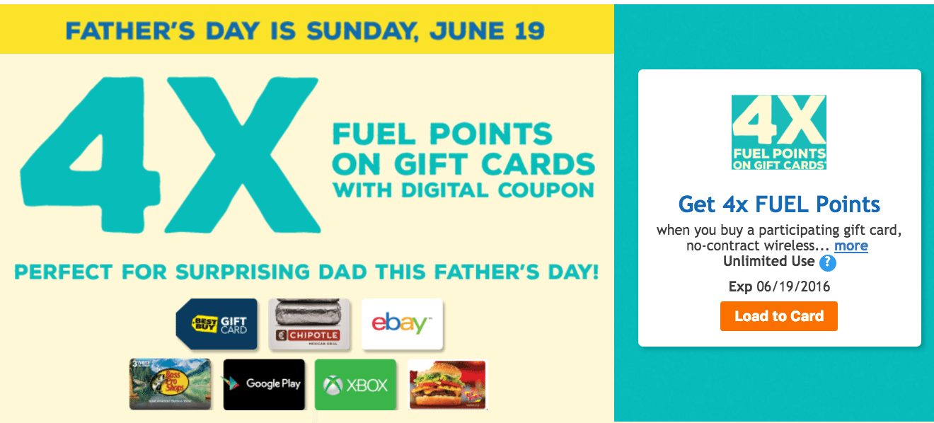 Kroger 4x Fuel Points on Gift Cards (until 6/19) + Gift Card Deals