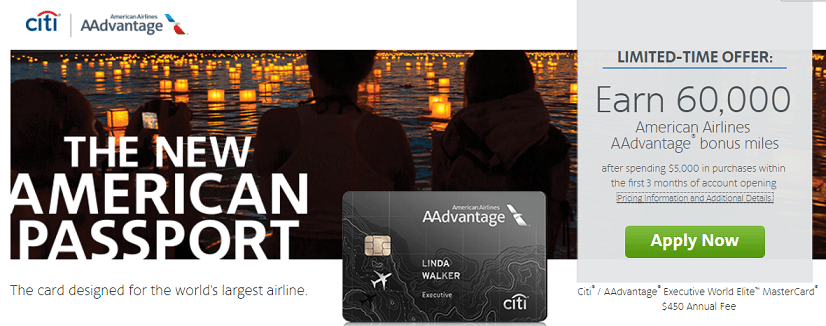 Citi Aadvantage Executive 60 000 Miles After 5 Spend W 450 American Airlines