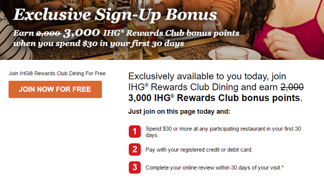 3 000 Ihg Points For Joining Dine Earn And Spending 30