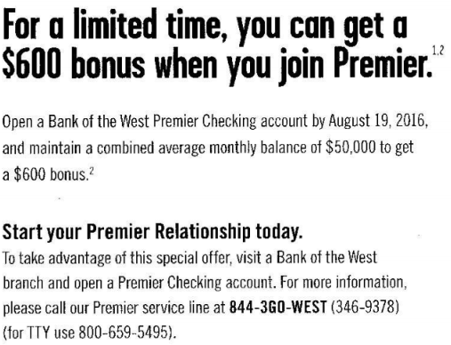 bank of the west $600 bonus