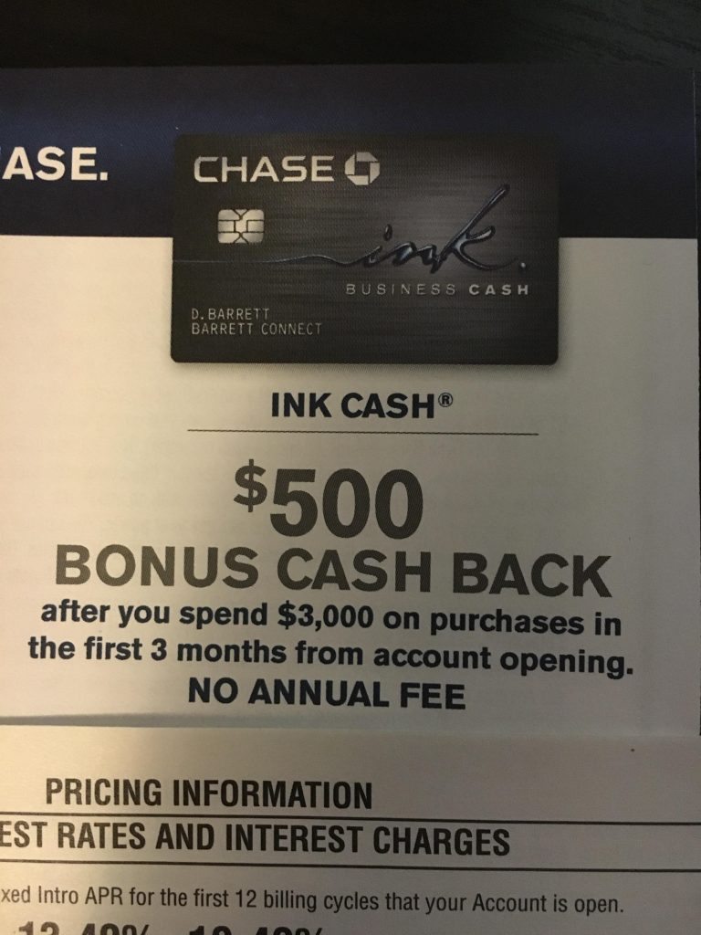 chase ink cash $500