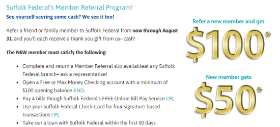 suffolk federal credit union $150 bonus