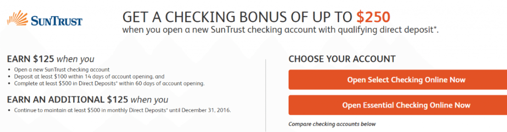 suntrust checking bonus