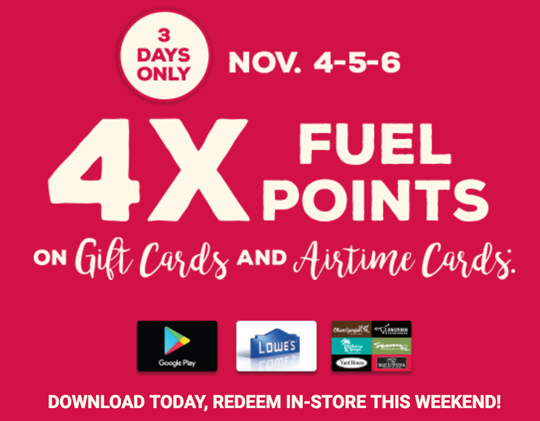 Kroger gift card 4x fuel points 2016