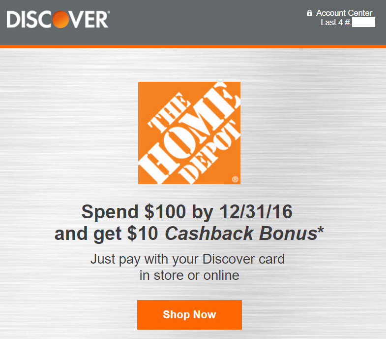 Discover: Spend $100 Get $10 At Home Depot [Targeted] - Doctor Of ...