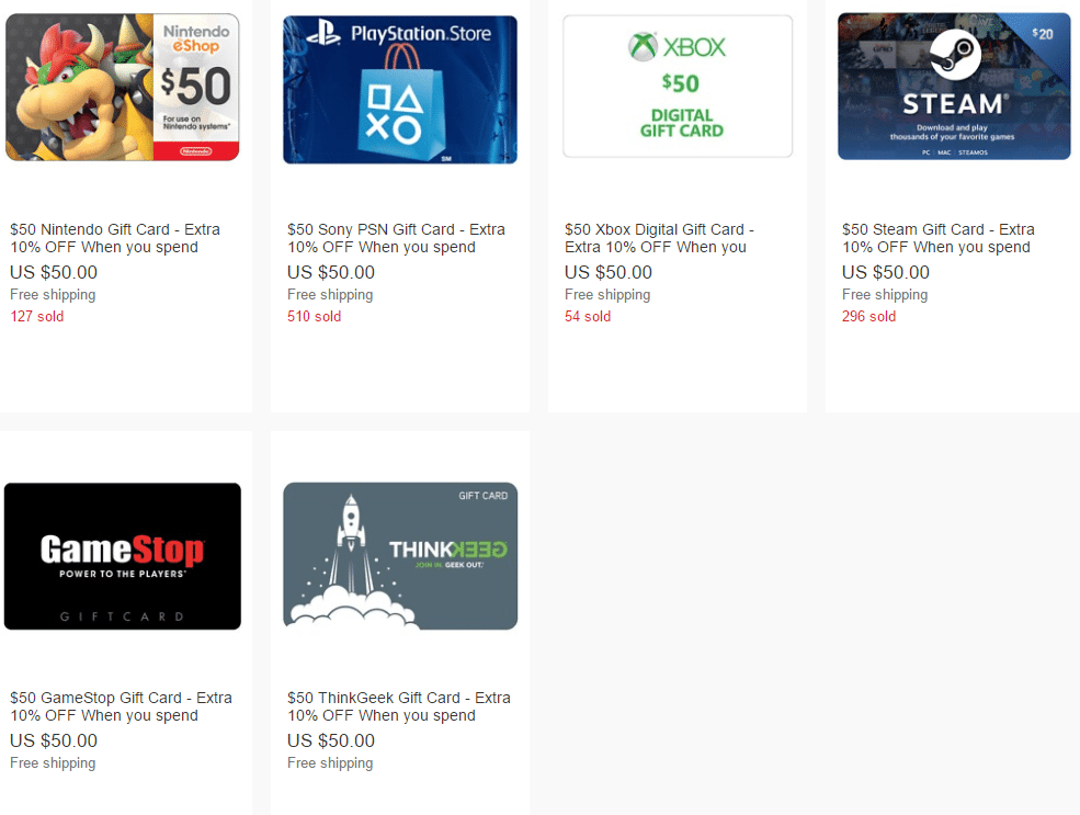 Expired] eBay: 10% Off Giftcards When You Spend $100+ (Nintendo eShop, XBox, Steam, GameStop & ThinkGeek) - Doctor Of Credit