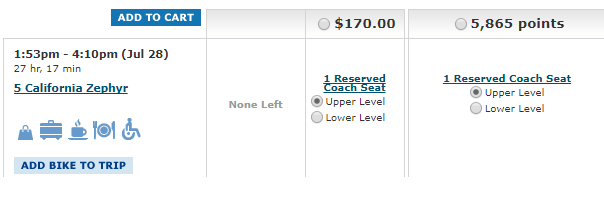 Amtrak Points Chart