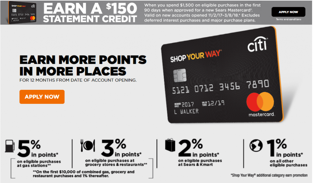 Citi Sears Mastercard 150 Sign Up Bonus & Great Ongoing Spend