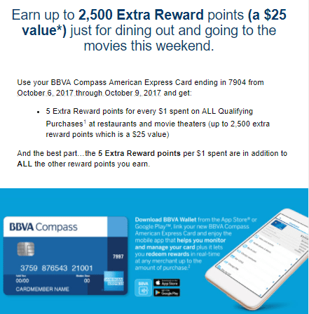 targeted bbva american express 5x bonus points this weekend