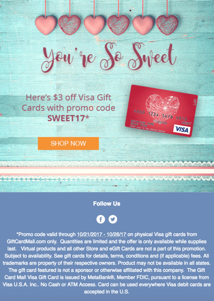 [Expired]Giftcardmall: $3 off Visa Gift Cards + 1% Back with Portal [10