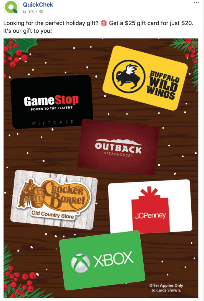 QuickChek 5 off 25 Gift Cards (Gamestop, XBOX, JCP, Outback, Buffalo