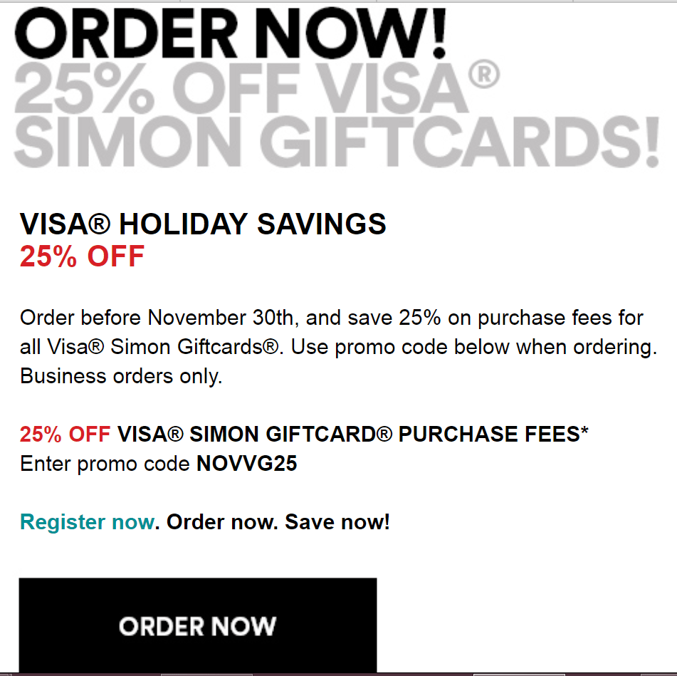 Expired Simon Mall 25 Off Visa Gift Card Fees For Business Orders Doctor Of Credit