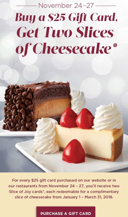 The Free Slices Come In Form Of Slice Joy Cards That Are Each Redeemable For A Cheesecake From January 1st Until March 31st 2018