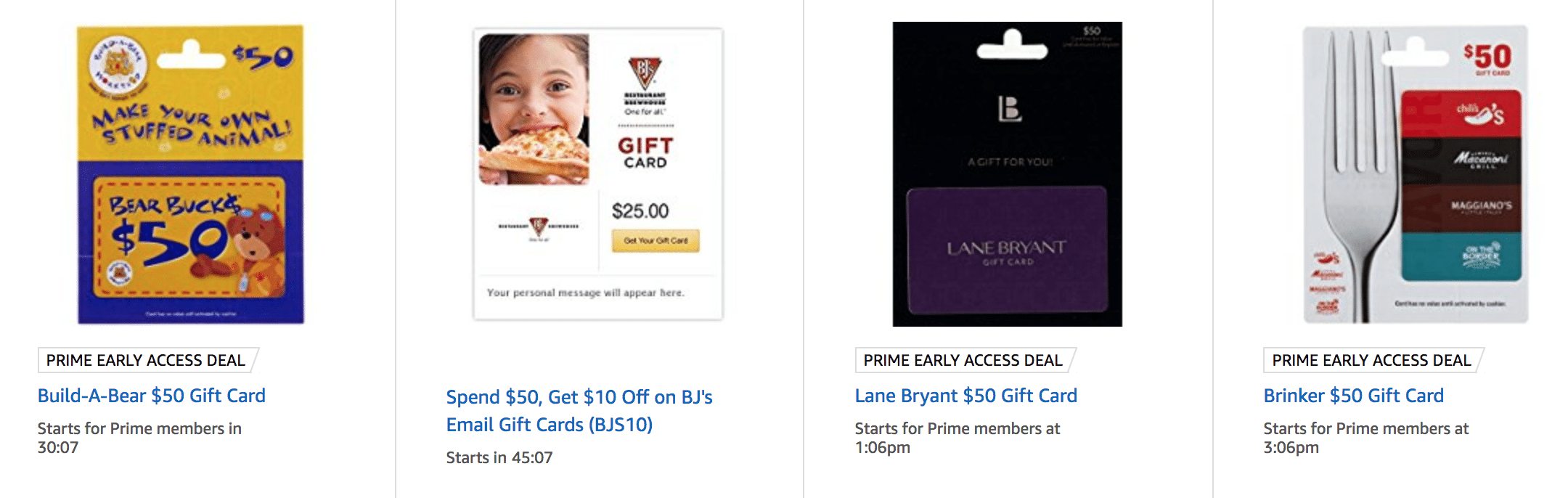 [Sold Out] Amazon 50 Gift Card for 40 BJ's Restaurant, Lane Bryant