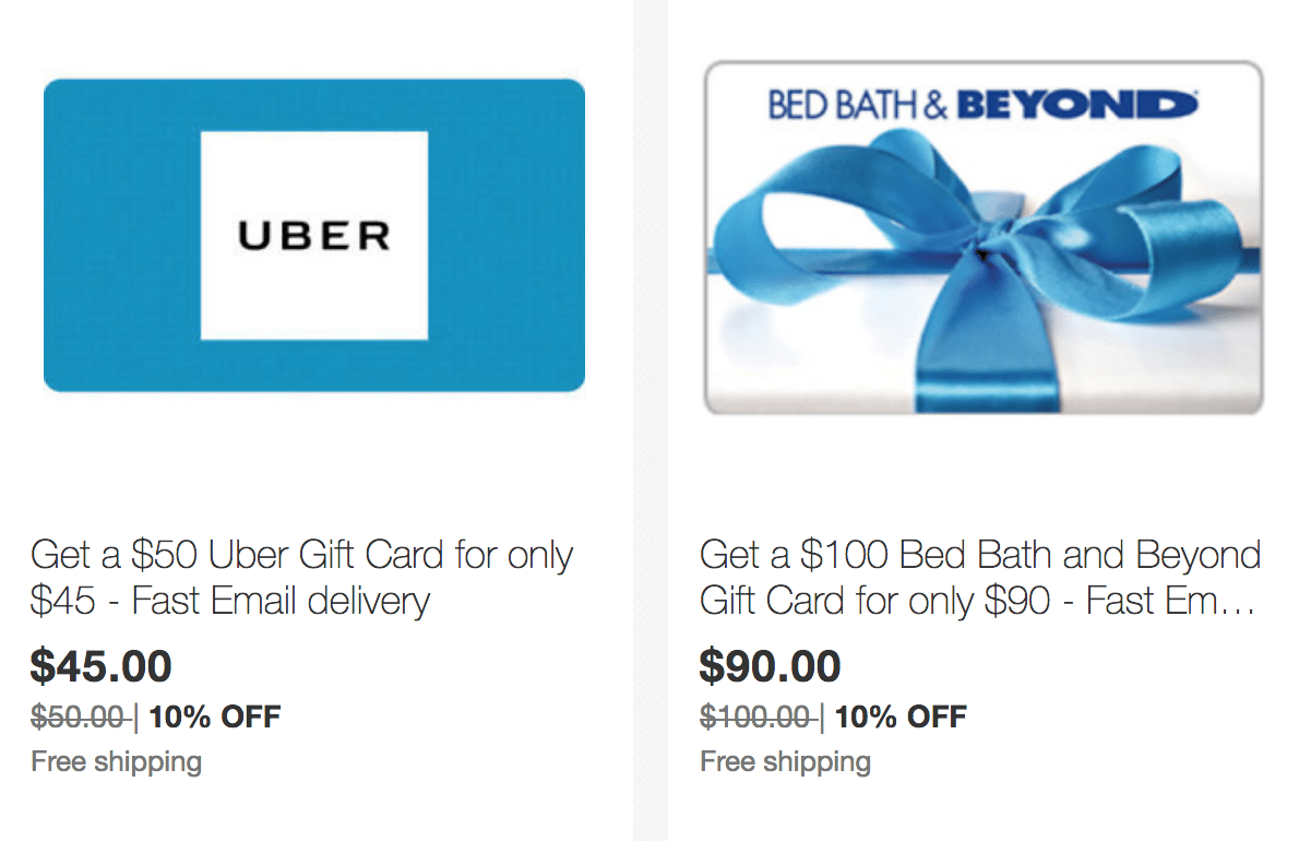 [Expired] eBay Save 10 on Uber and Bed Bath & Beyond Gift Cards
