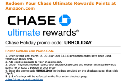 Expired][Targeted] : Use One Chase Ultimate Rewards Points & Get $15  Off $60 With Promo Code URHOLIDAY [Works On Giftcards] - Doctor Of Credit