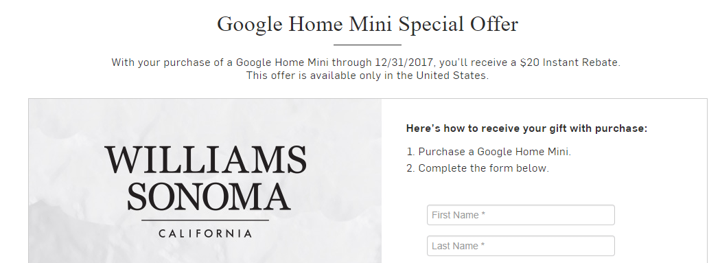 expired williams sonoma google home mini for 29 20 rebate williams sonoma job application form