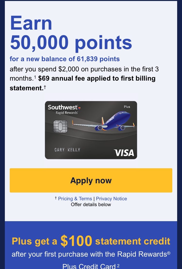 Targeted Chase Southwest Plus 50 000 Points 100 Statement Credit Doctor Of Credit