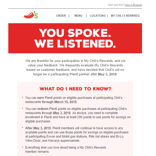 Chili's Leaving Plenti Rewards Doctor Of Credit