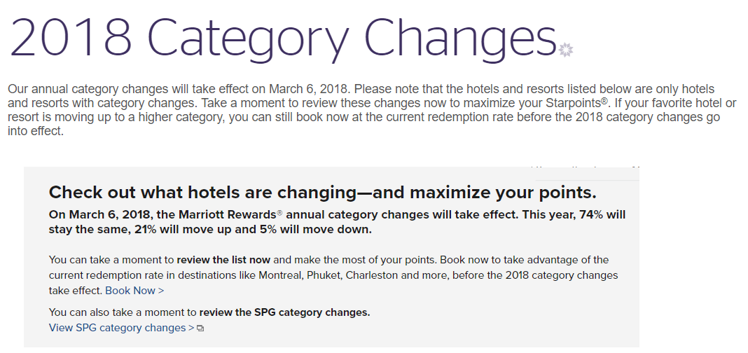 Spg Marriott 2018 Category Changes Now In Effect Doctor Of Credit