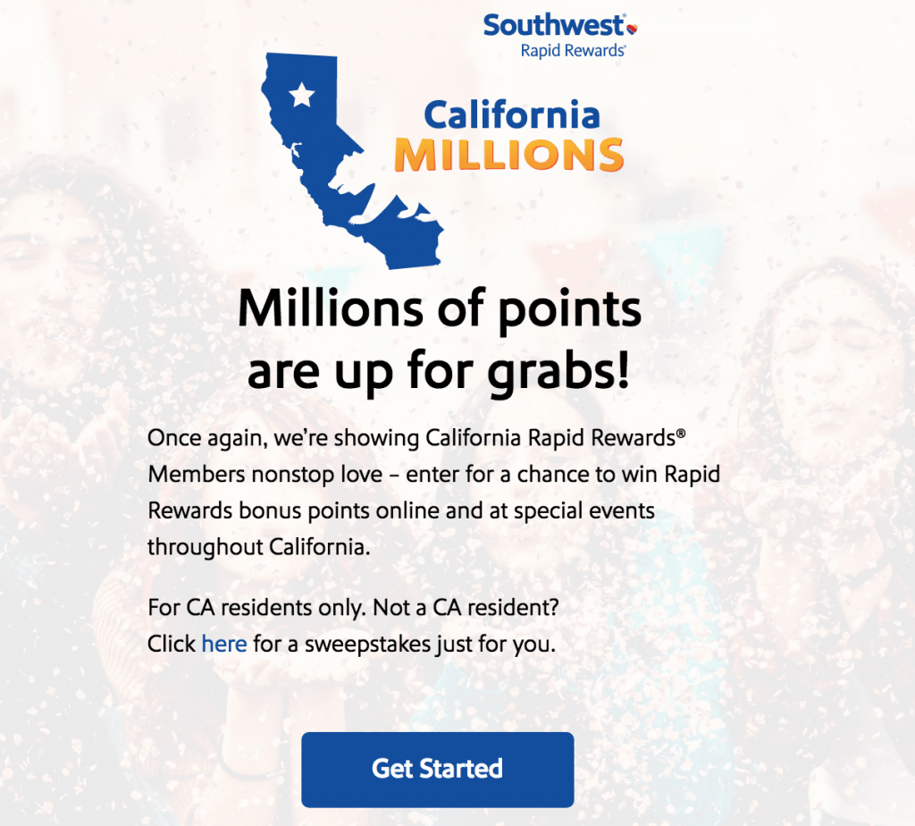 [Expired] Southwest California Millions Giveaway + Nationwide 100k