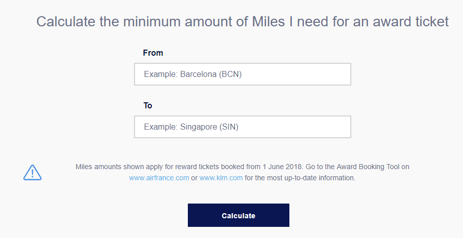 Flying Blue Miles Redemption Chart