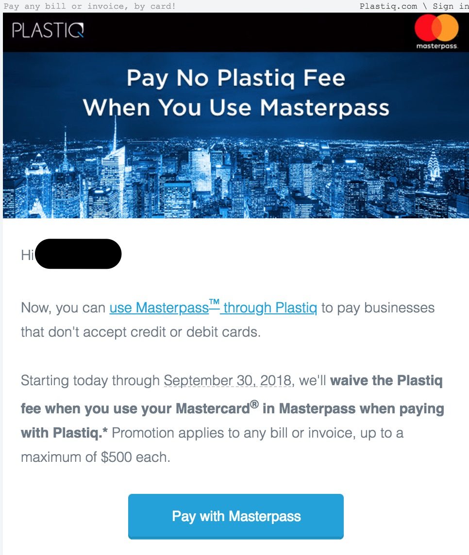 Plastiq: Pay Bills with Mastercard with No Fee using Masterpass ($250 Limit Added, Previously ...