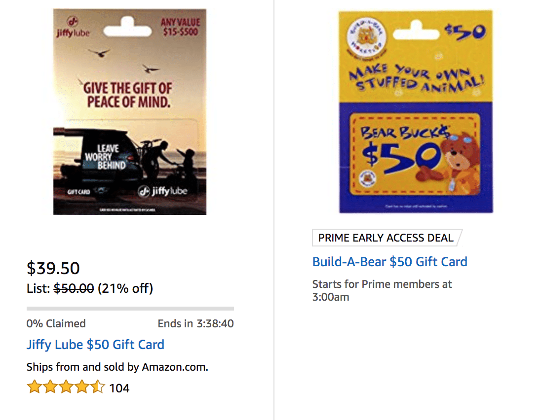 [Expired] Amazon 50 Jiffy Lube or BuildABear Gift Card for 39.50