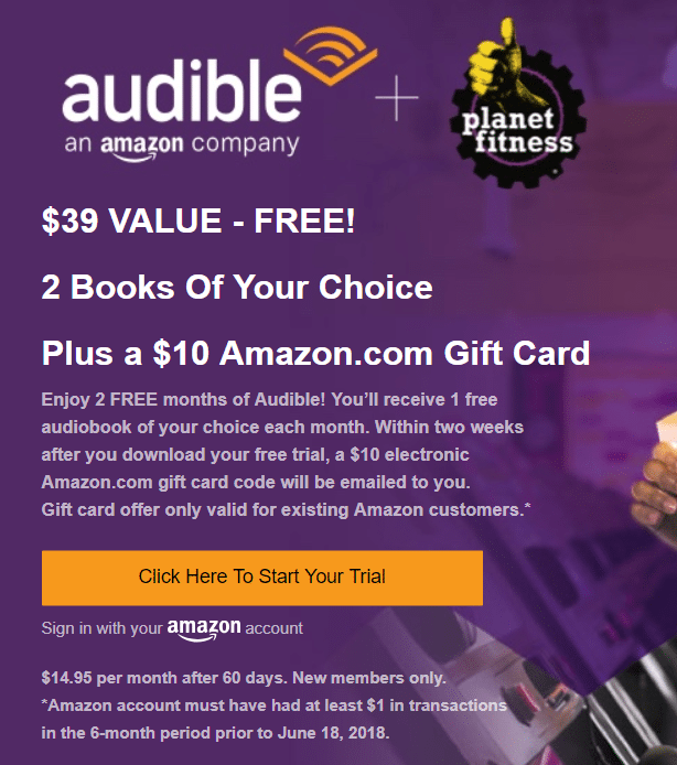 Expired Audible Two Free Months 10 Amazon Com Gift Card Now