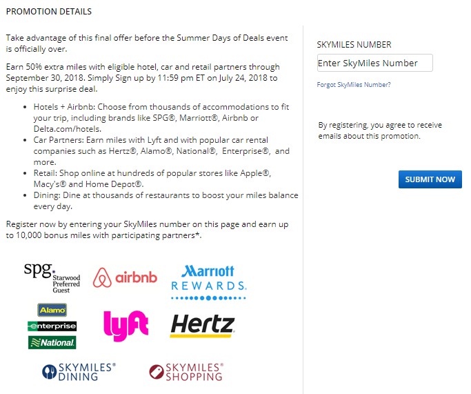 Expired Ymmv Delta 50 Bonus Miles On Partners Hotels Car Delta Is Offering A 50 Bonus On Eligible Hotel Car And Retail Partners Through September 30 2018 You Need To Register By July 24th