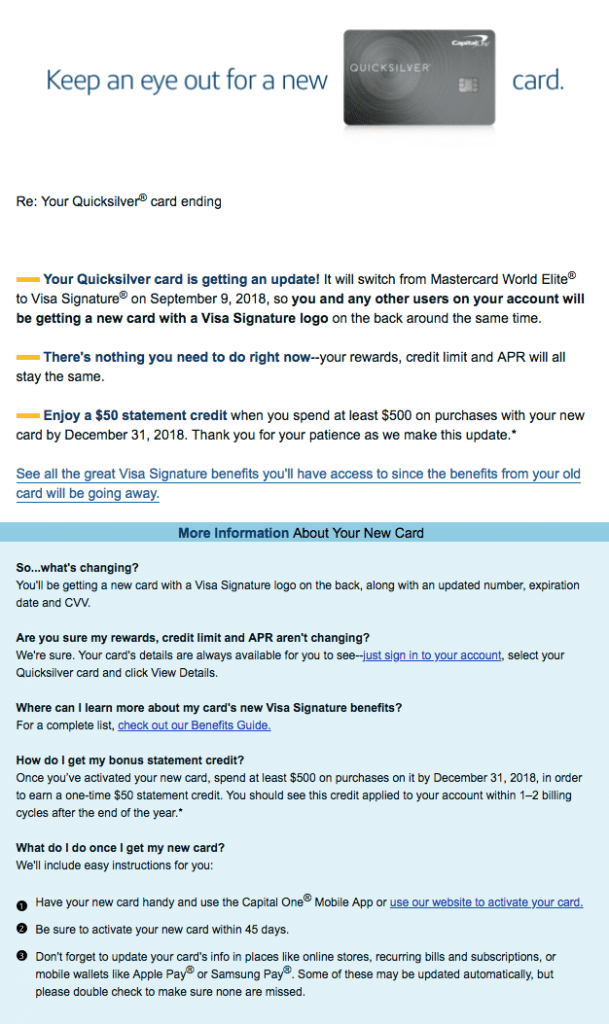 Capital One Quicksilver Mastercard Changing To Visa + 50 Bonus
