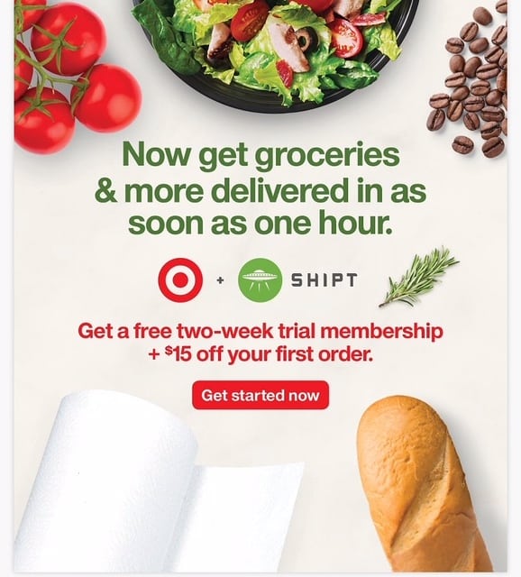 Shipt (grocery delivery) 2 Weeks Free & 15 Off First Order + 15 Back