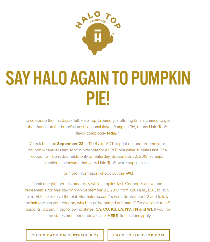 out of stock free pint of halo top icecream from 12 01am free coupon printing