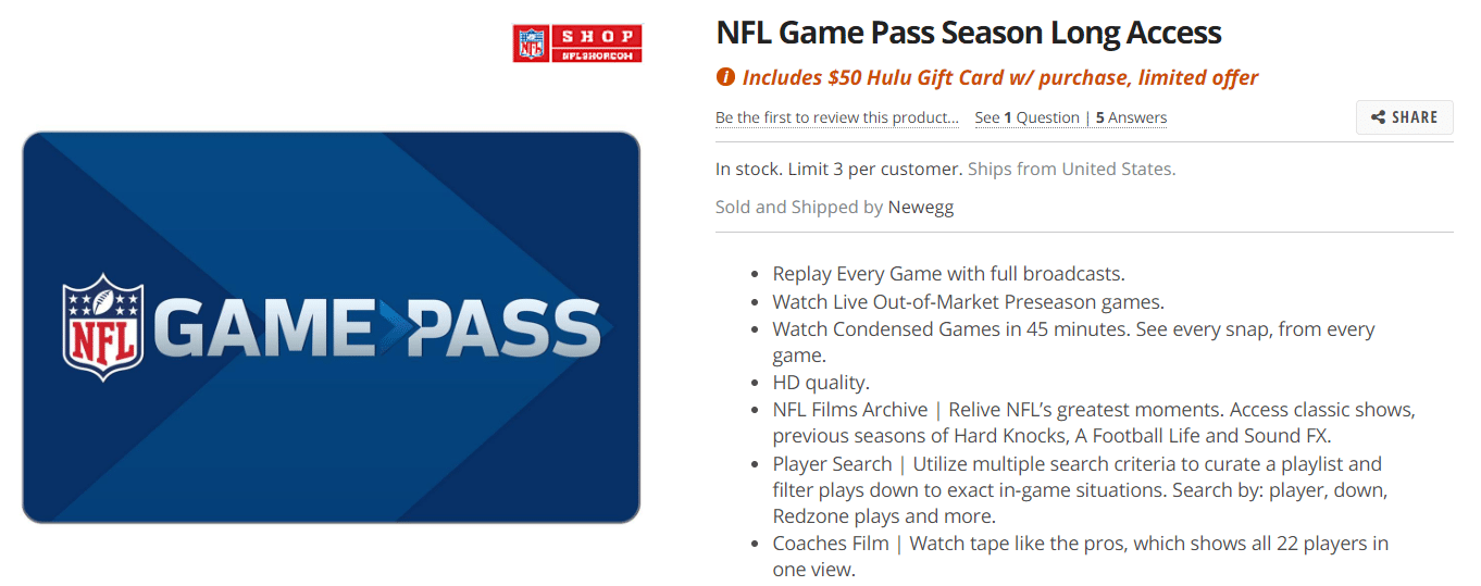 nfl game pass annual subscription