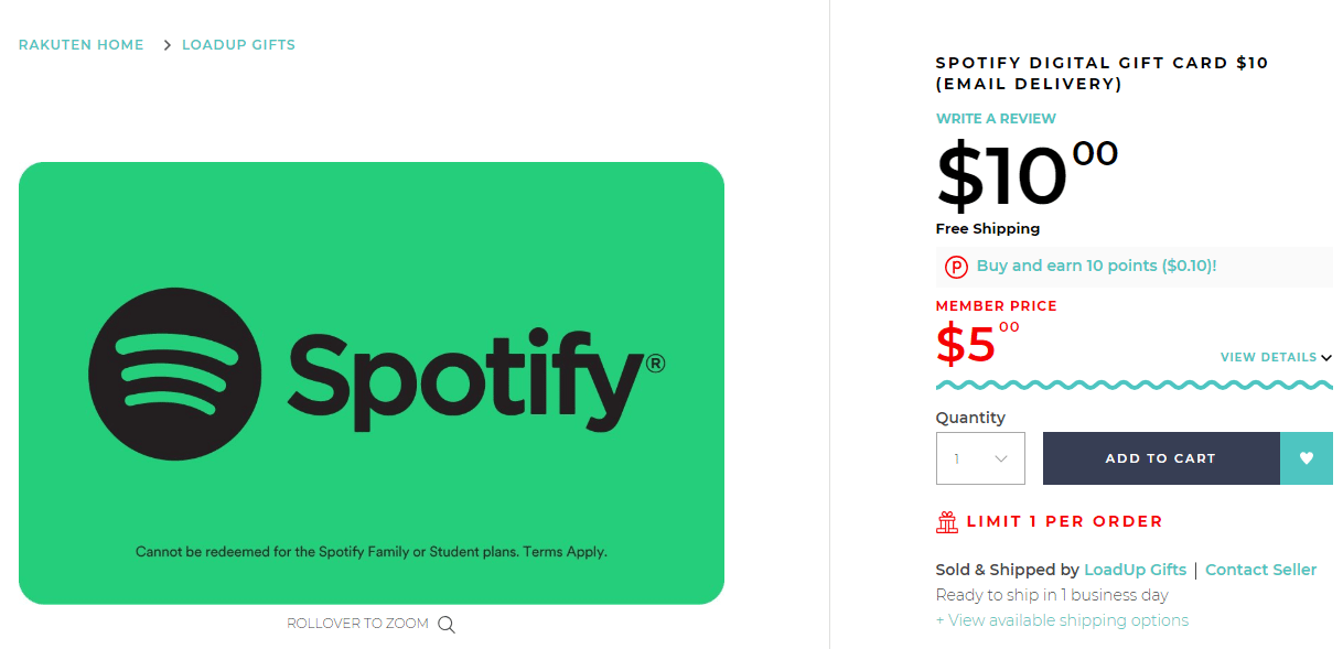 Spotify $10 (Email Delivery)