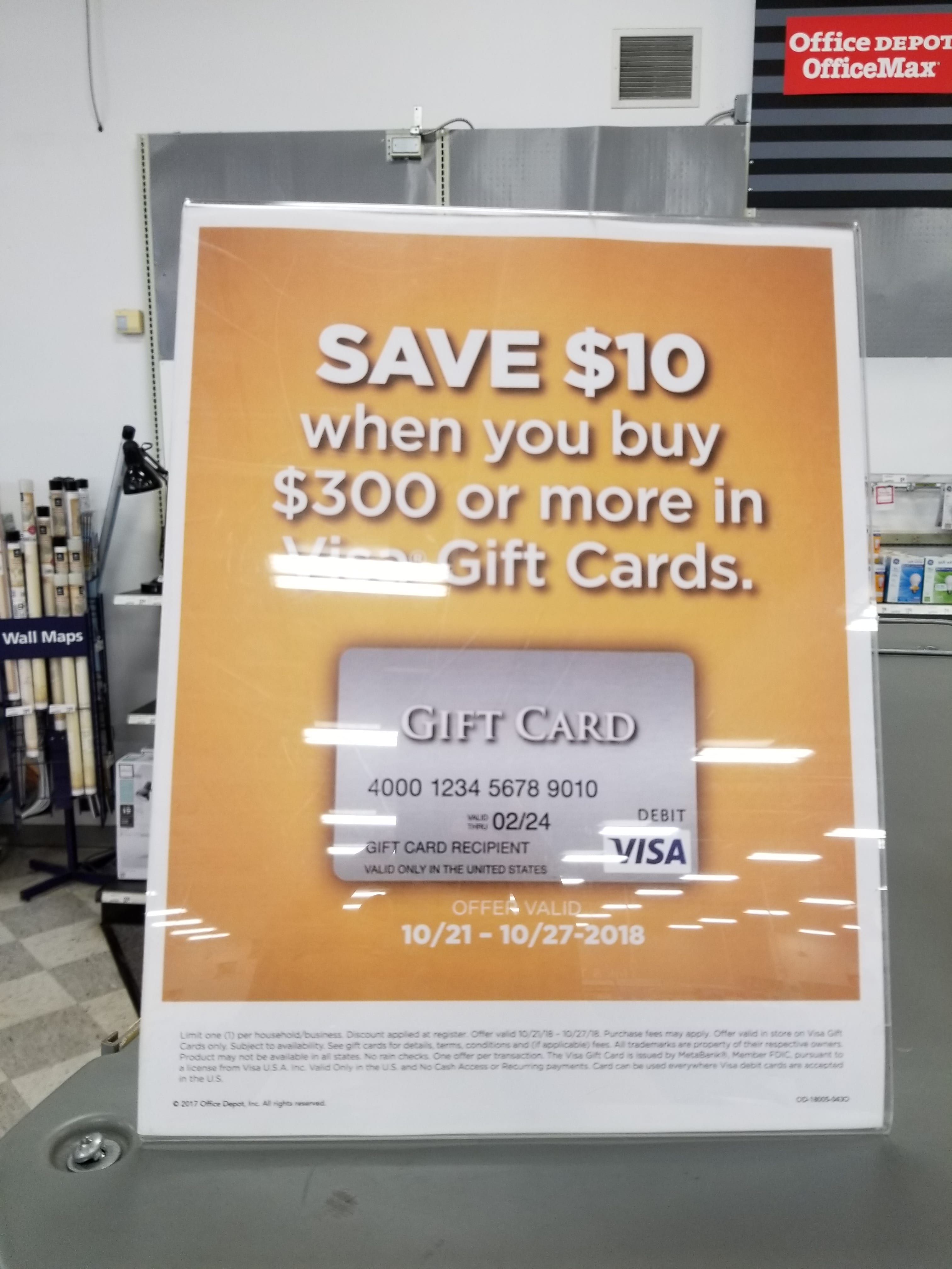 [Expired] Office Depot/Max 10 Instant Discount with 300 Visa Gift