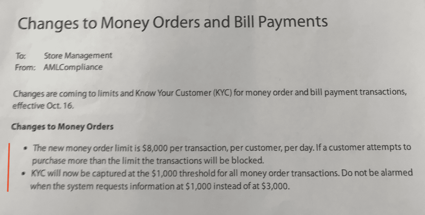 Walmart Moneycenter Changes 1 000 Money Order Requires Id Verification Bill Pay Limited To 8 000 Per 30 Days Doctor Of Credit