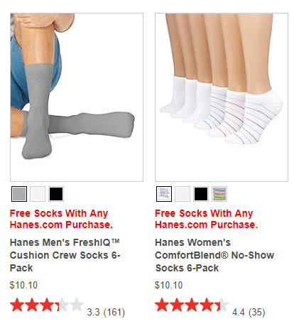 Hanes: Free Six Pack Of Socks With Any Purchase (Free Shipping ...