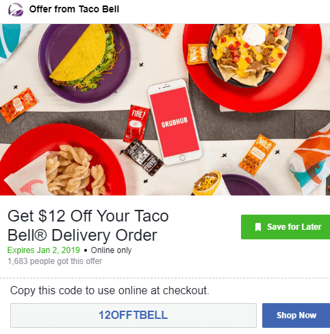 Expired GrubHub Taco Bell 12 Off 15 With Promo Code 12OFFTBELL Use AmEx Gold Credit New Users Doctor Of Credit