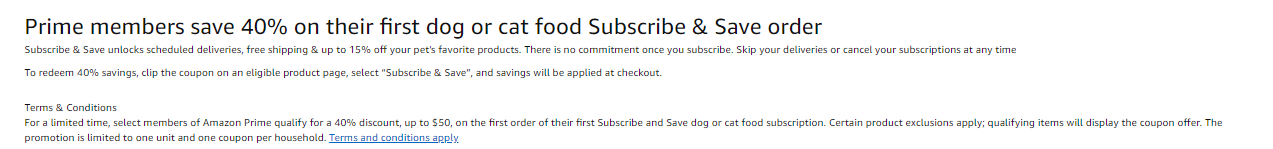 YMMV, Prime Only] : 25%-40% Off Your First Subscribe & Save Pet Food  Order, $50 Maximum Discount - Doctor Of Credit
