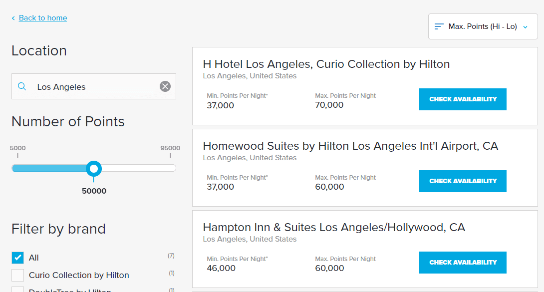 Hilton Hotel Award Chart