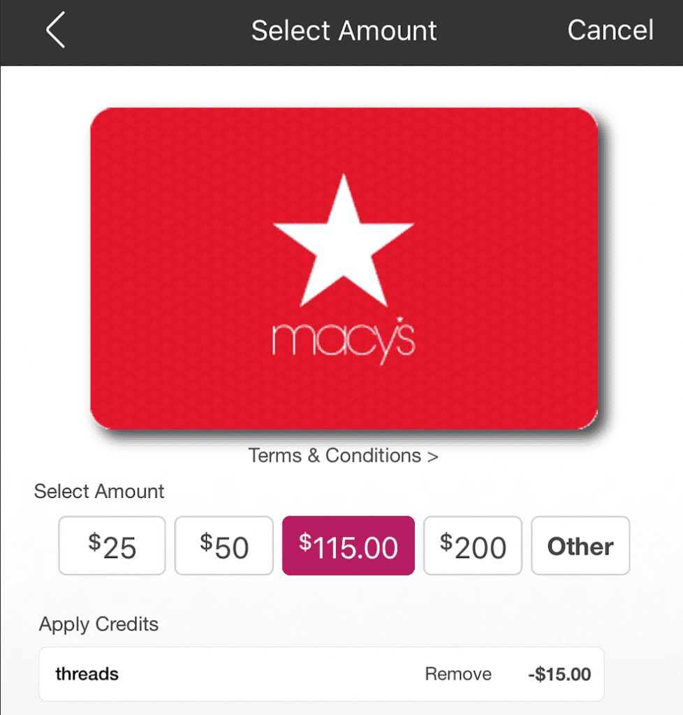 Swych 115 Macy's Gift Card For 100 with Promo Code MFIVE or THREADS